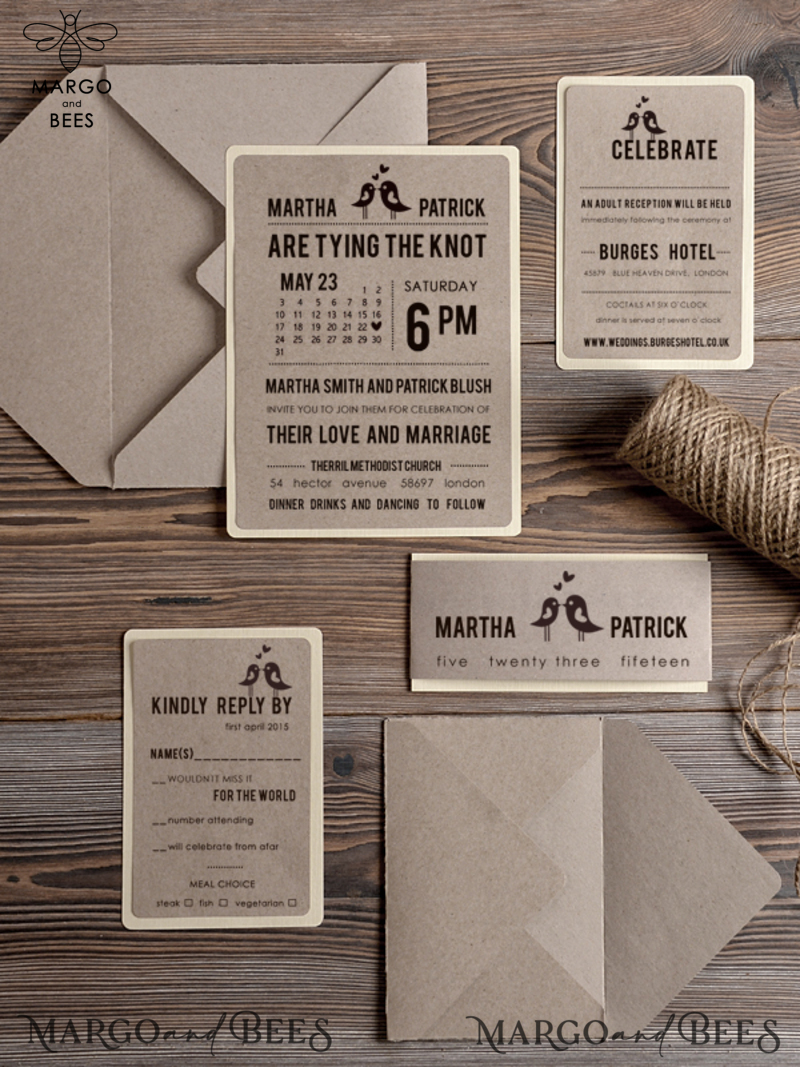Modern Wedding Lovebirds Invitations Callendar Cheap Stationery with Handmade craft Envelope -0