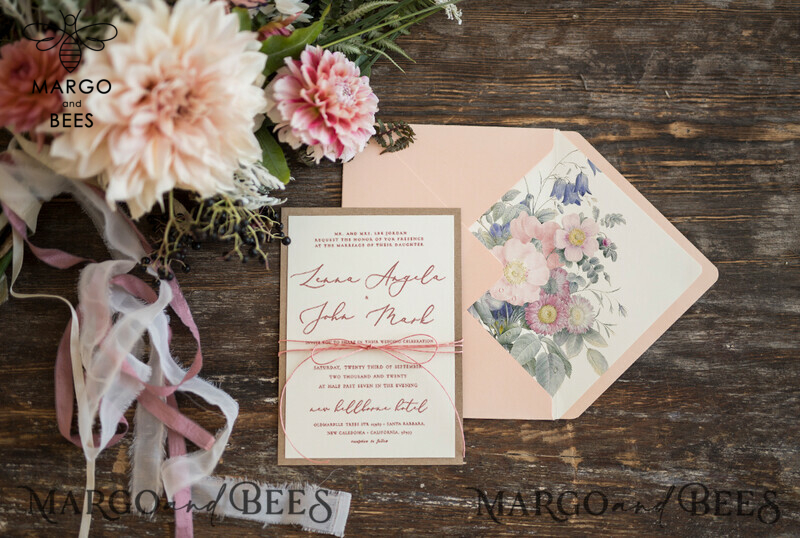Floral Vintage Wedding Invitations, Bespoke And Elegant Wedding Invites, Minimalistic Wedding Cards, Handmade Wedding Stationery-0