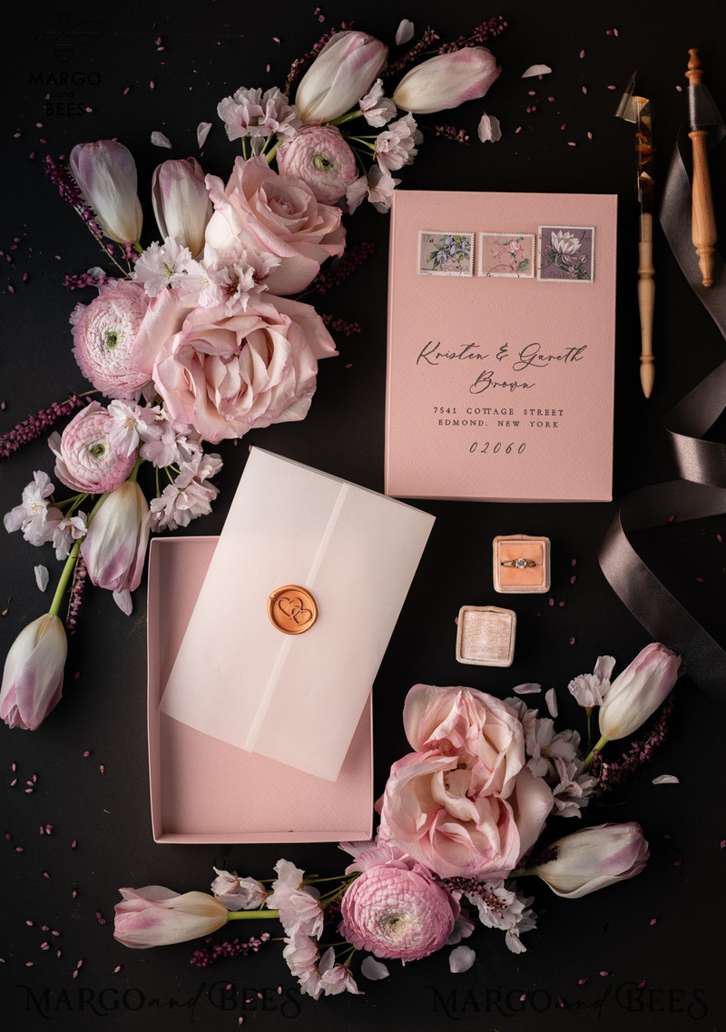 Romantic Blush Pink Box Wedding Invitation Suite, Elegant Affordable Wedding Invites, Luxury Acrylic Plexi Wedding Invitations, Glamour Vellum Wedding Cards-10