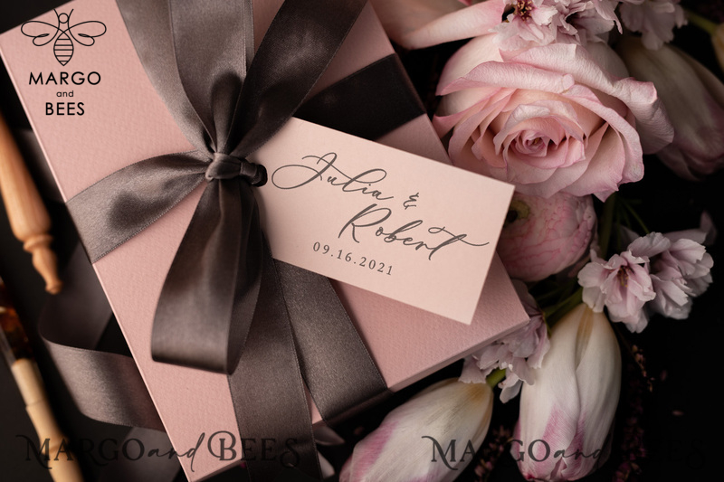 Romantic Blush Pink Box Wedding Invitation Suite, Elegant Affordable Wedding Invites, Luxury Acrylic Plexi Wedding Invitations, Glamour Vellum Wedding Cards-2