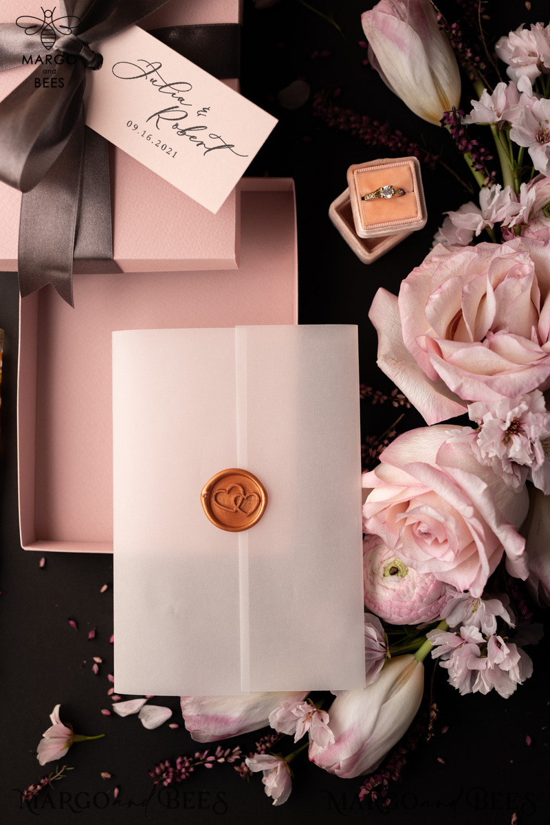 Romantic Blush Pink Box Wedding Invitation Suite, Elegant Affordable Wedding Invites, Luxury Acrylic Plexi Wedding Invitations, Glamour Vellum Wedding Cards-13