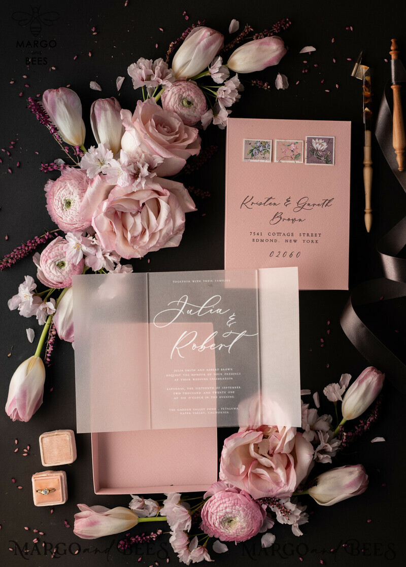Wedding invitations Luxury elegant style transparent invite in box with bow-11