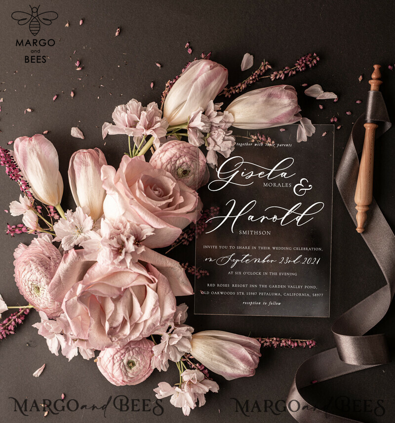 Wedding invitations Luxury elegant style transparent invite in box with bow-6