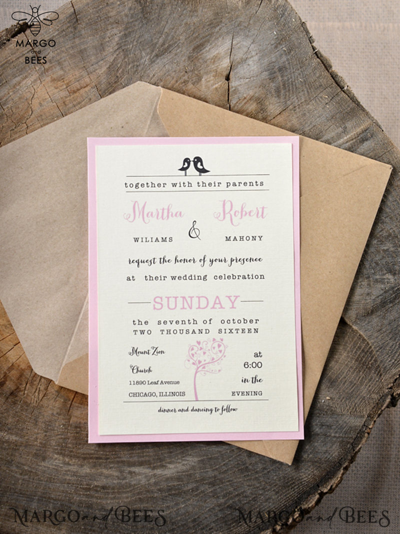 Recycled wedding invitations, eco paper wedding invitations, eco wedding invitations, eco paper, ecofriendly paper, recycled paper, handmade wedding invitations, affordable wedding invitations, cheap wedding invitations, calligraphy, pink wedding invitations, pink background, pink paper, pink card, lovebirds, lovebirds wedding invitations, linen natural, linen natural twine, custom tag, initials tag, ecru wedding invitations, ecru card-4