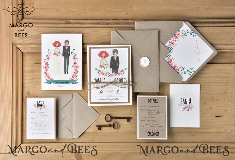 Delicate And Minimalistic Wedding Invitations, Elegant Handmade Wedding Invites, Affordable Wedding Invitation Suite, Rustic Floral Wedding Cards-0
