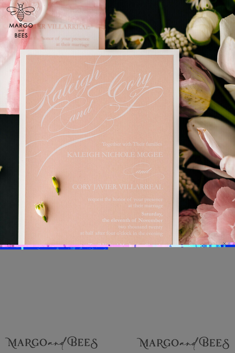 Elegant Blush Pink Wedding Invitations: Minimalistic and Vintage Luxury Box Wedding Invites for Glamourous Wedding Stationery-10