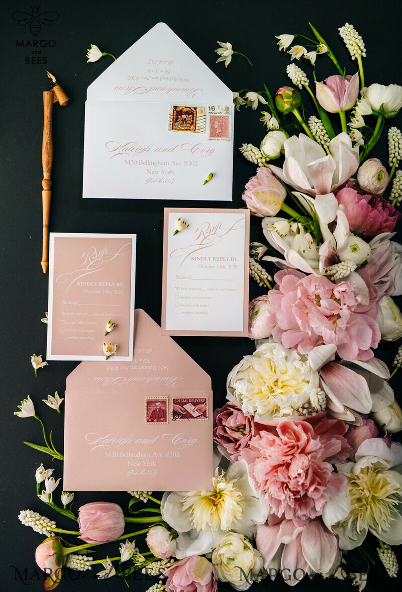 Elegant Blush Pink Wedding Invitations, Minimalistic And Vintage Wedding Cards, Luxury Box Wedding Invites, Glamour Wedding Stationery-12