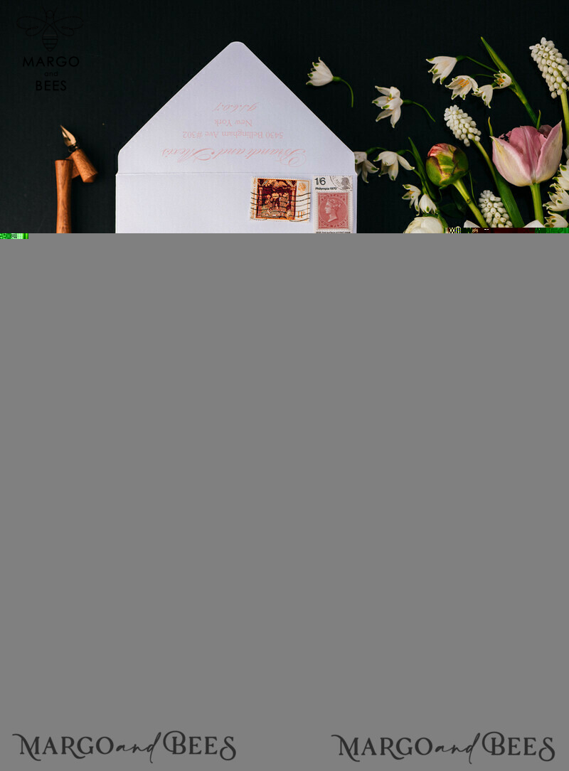 Box Wedding Invitations Fine Art Stationery with Handmade Silk Bow and Floral Wax Seal-14