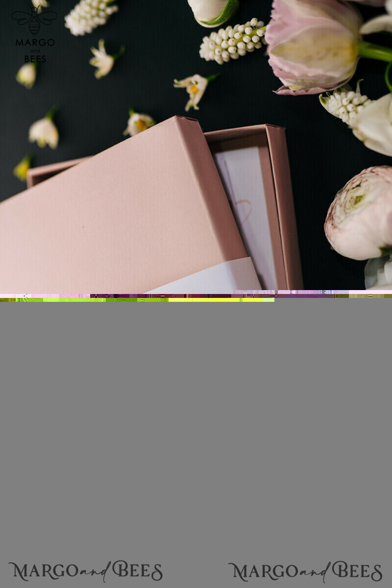 Elegant Blush Pink Wedding Invitations: Minimalistic and Vintage Luxury Box Wedding Invites for Glamour Wedding Stationery.-19