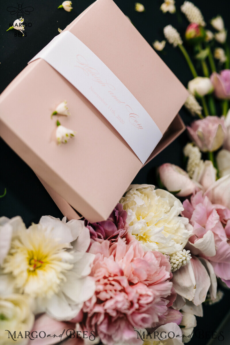 Elegant Blush Pink Wedding Invitations: Minimalistic and Vintage Luxury Box Wedding Invites for Glamour Wedding Stationery.-20