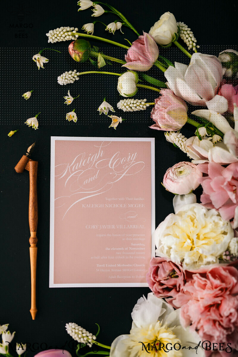 Elegant Blush Pink Wedding Invitations: Minimalistic and Vintage Luxury Box Wedding Invites for Glamourous Wedding Stationery-26