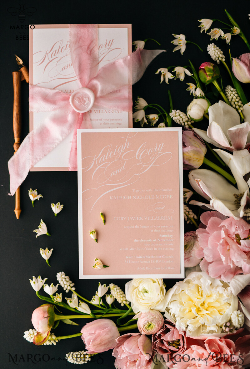 Elegant Blush Pink Wedding Invitations: Minimalistic and Vintage Luxury Box Wedding Invites for Glamour Wedding Stationery-9