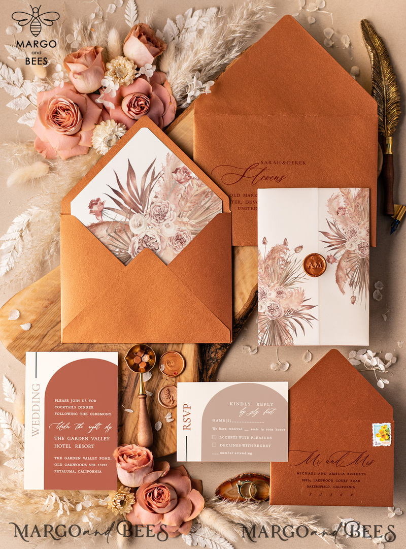 Terrcotta Acrylic Wedding invitations, Elegant Fall wedding invitation Suite • Luxury Copper Wedding Invitation Suite • Terracotta  wedding Stationery-0