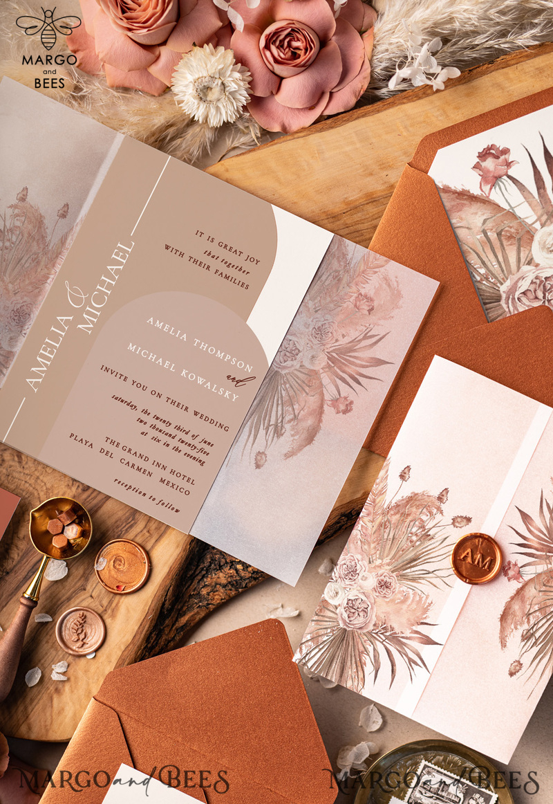 Terrcotta Acrylic Wedding invitations, Elegant Fall wedding invitation Suite • Luxury Copper Wedding Invitation Suite • Terracotta  wedding Stationery-2