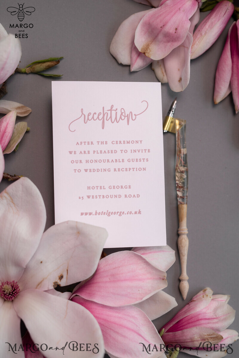 Luxury Frozen Acrylic Plexi Wedding Invitations: Romantic Blush Pink Wedding Invites with Vellum Cover and Elegant Magnolia Design - Minimalistic Wedding Stationery-17
