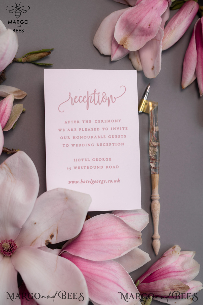  Luxury Frozen Acrylic Plexi Wedding Invitations, , Romantic Blush Pink Wedding Invites With Vellum Cover, Elegant Magnolia Wedding Cards, Minimalistic Wedding Stationery-17