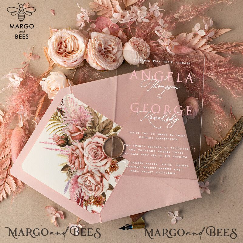 Blush Pink Modern Acrylic Wedding Invitations: A Spring Boho Plexi Invitation Suite with Elegant and Minimalist Wedding Stationery-0