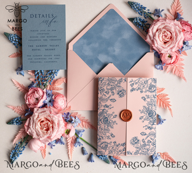 Velvet Blush Pink Modern Wedding invitations, Acrylic frozen blue pink wedding invitations, Plexi wedding invitations, Luxury blue blush pink Wedding Invitations-2