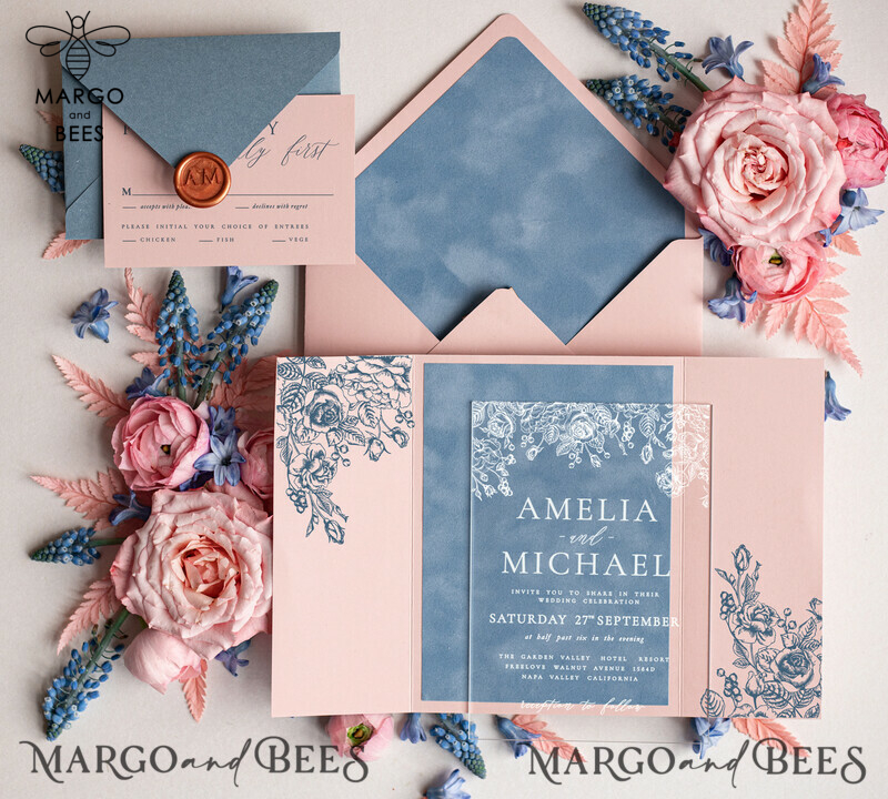 Luxury Velvet Blush Pink and Acrylic Frozen Blue Pink Wedding Invitations with Plexi Elegance-4