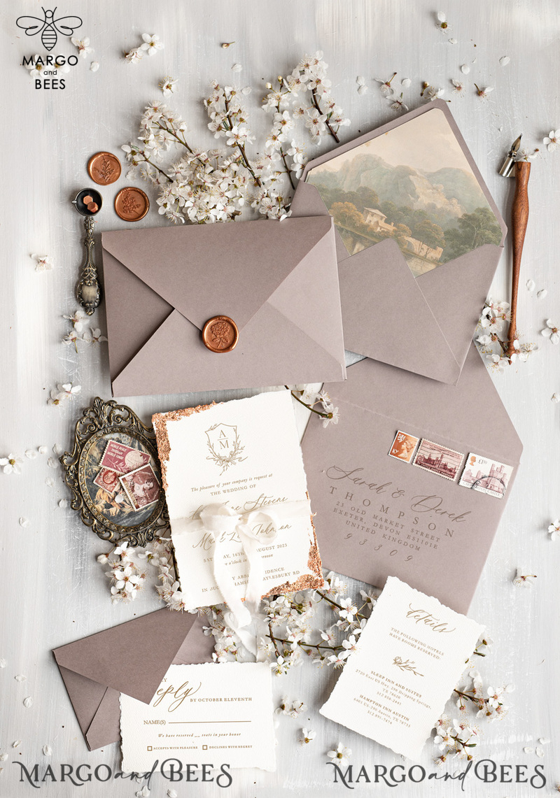 Stunning wedding invitations, Luxury Gold wedding invitation Set, Elegant Wedding Invitation Suite, Luxury wedding Card, Golden deckled edge paper wedding Invitess-3