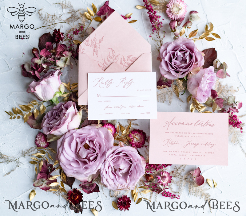 Luxury Floral Acrylic Plexi Wedding Invitations, Romantic Blush Pink Wedding Invites, Bespoke Leaf Wedding Invitation Suite, Elegant Wedding Cards With Vellum Cover-4