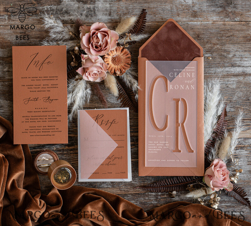 Elegantly Romantic: Acrylic Wedding Invitations in Terracotta & Gold-2