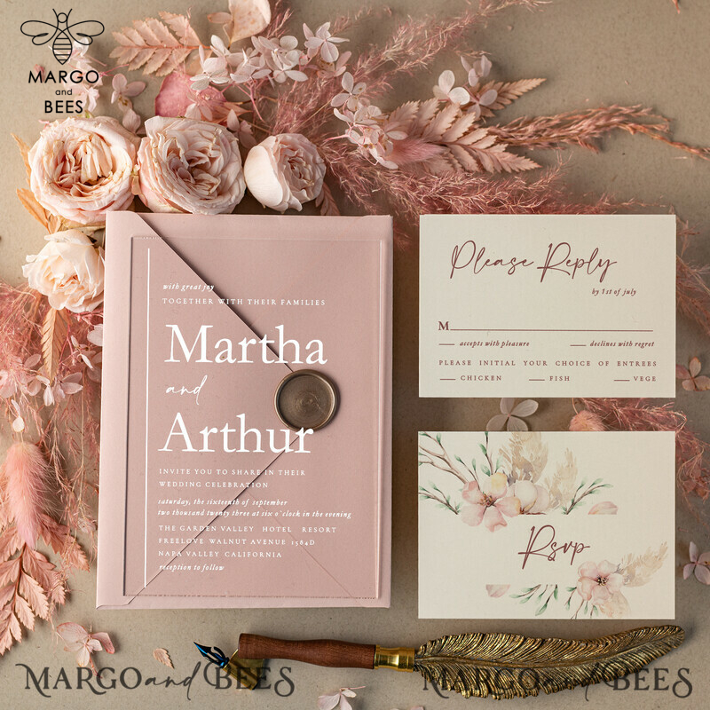 Blush Pink Simple Acrylic Wedding Invitations: Spring Boho Plexi Wedding Invitation Suite for Elegant, Modern, and Minimalist Wedding Stationery-2