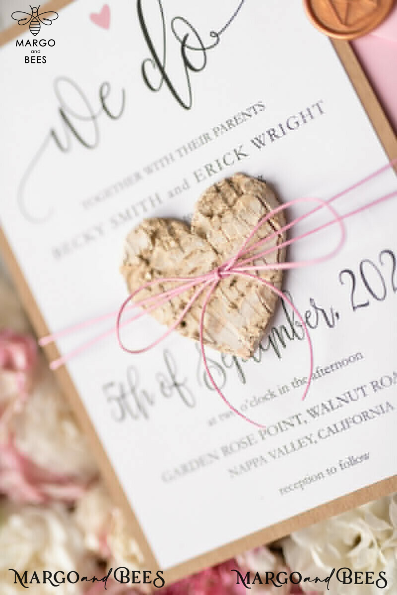 Vintage Wooden Wedding Invitations: Handmade, Elegant Birch Heart Wedding Cards & Bespoke Pink Wedding Invites with Unique Vintage Touch - Exquisite Handmade Wedding Stationery-9