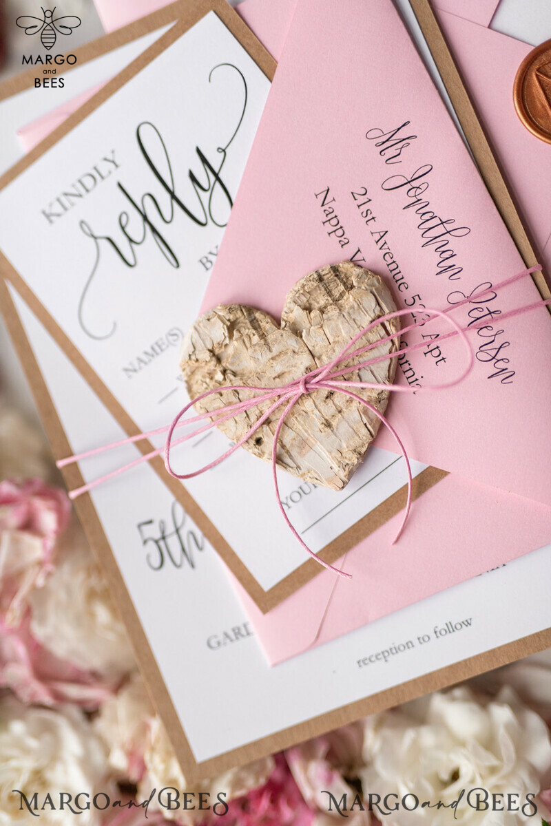 Vintage Wooden Wedding Invitations: Handmade, Elegant Birch Heart Wedding Cards & Bespoke Pink Wedding Invites with Unique Vintage Touch - Exquisite Handmade Wedding Stationery-14