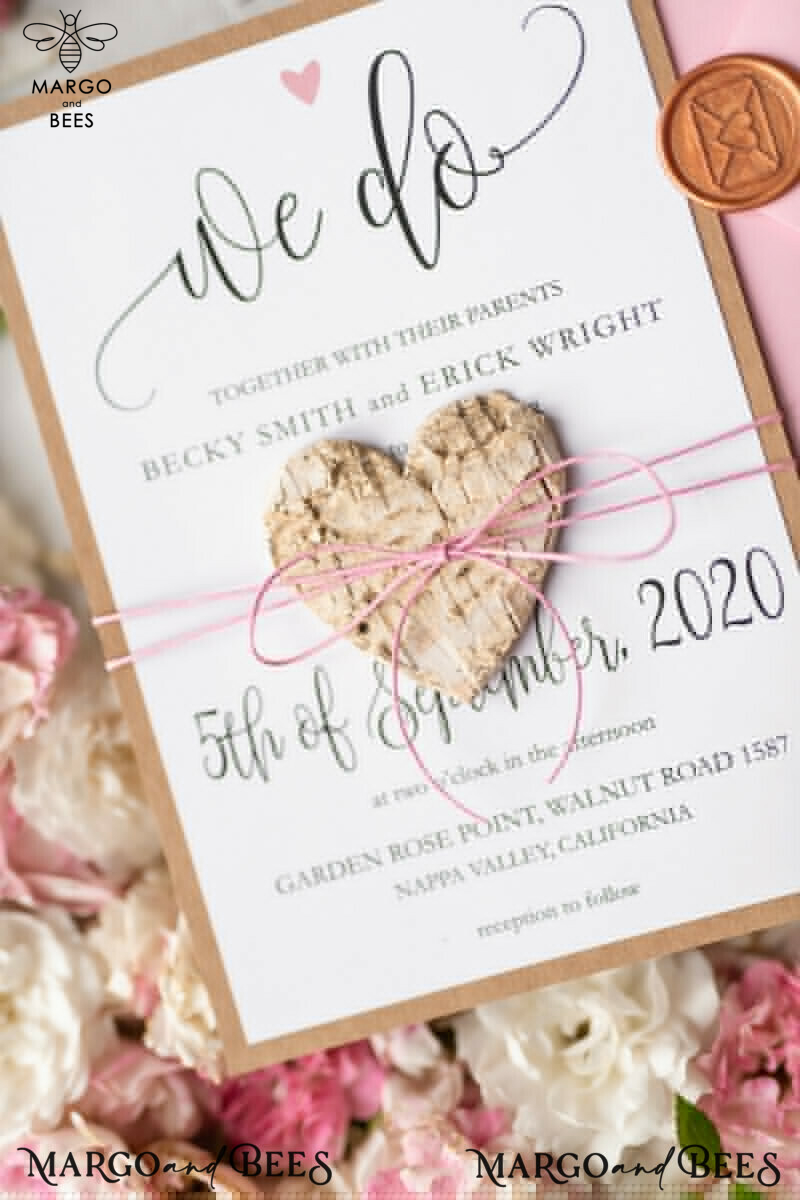 Vintage Wooden Wedding Invitations: Handmade, Elegant Birch Heart Wedding Cards & Bespoke Pink Wedding Invites with Unique Vintage Touch - Exquisite Handmade Wedding Stationery-8