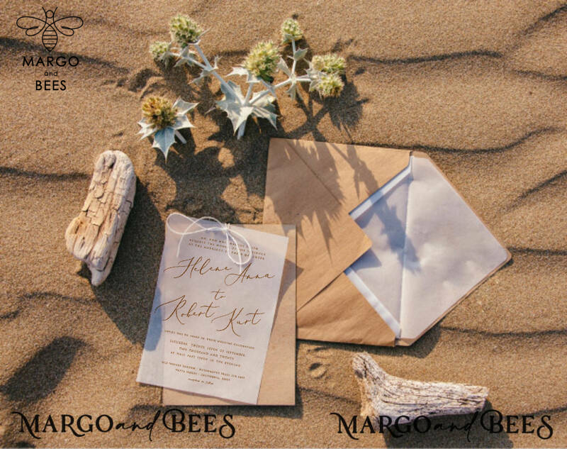 Minimalistic Beach Wedding Invitations, Elegant Destination Wedding Invitation Suite, Modern Vellum Wedding Invites, Handmade Wedding Cards-1