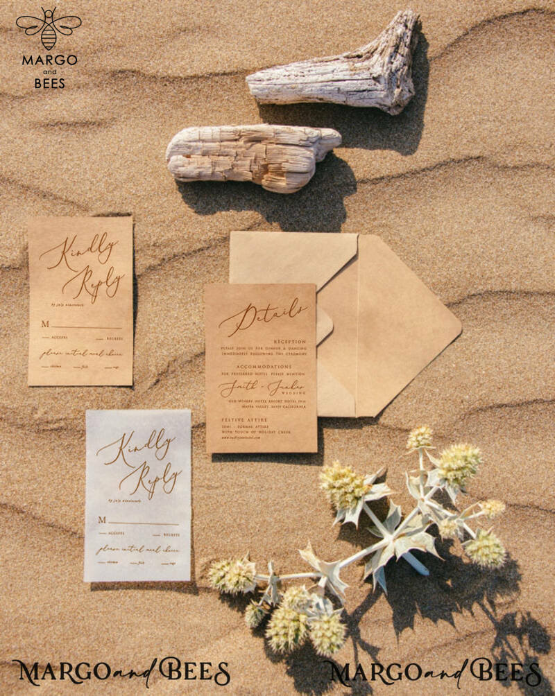 Minimalistic Beach Wedding Invitations, Elegant Destination Wedding Invitation Suite, Modern Vellum Wedding Invites, Handmade Wedding Cards-2