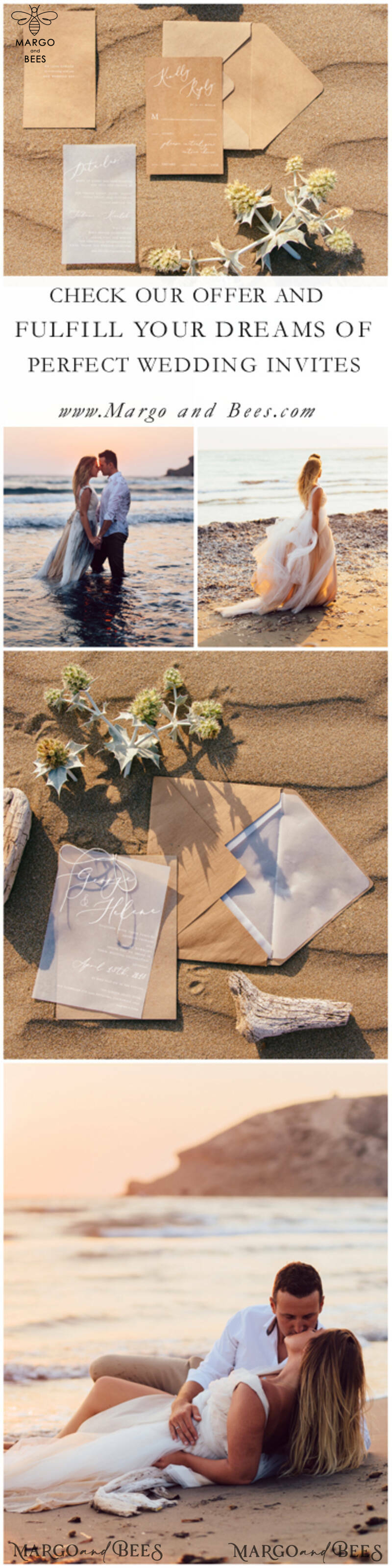 Minimalistic Beach Wedding Invitations, Elegant Destination Wedding Invitation Suite, Modern Vellum Wedding Invites, Handmade Wedding Cards-5