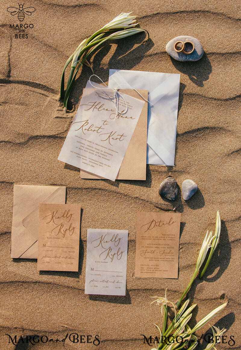 Minimalistic Beach Wedding Invitations, Elegant Destination Wedding Invitation Suite, Modern Vellum Wedding Invites, Handmade Wedding Cards-0