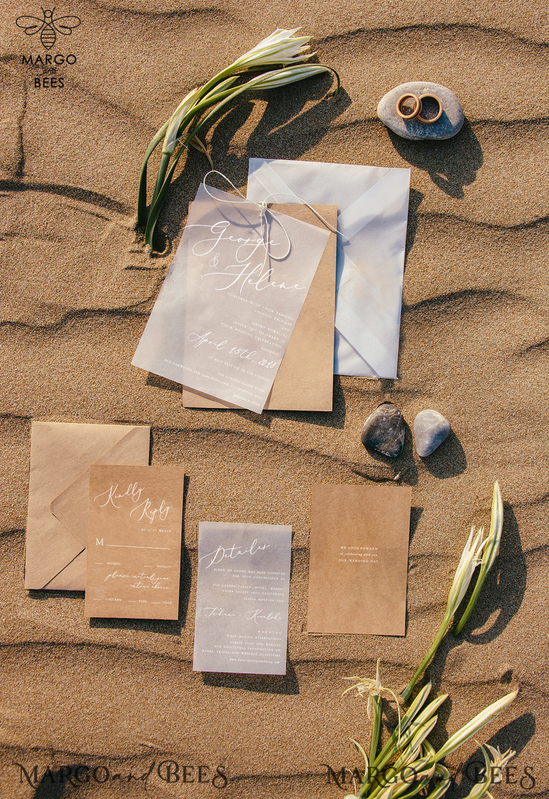 Beach Personalized Wedding Invitations Tropical Vellum Stationery Handmade with Craft Eco Envelope with monogram Liner-0