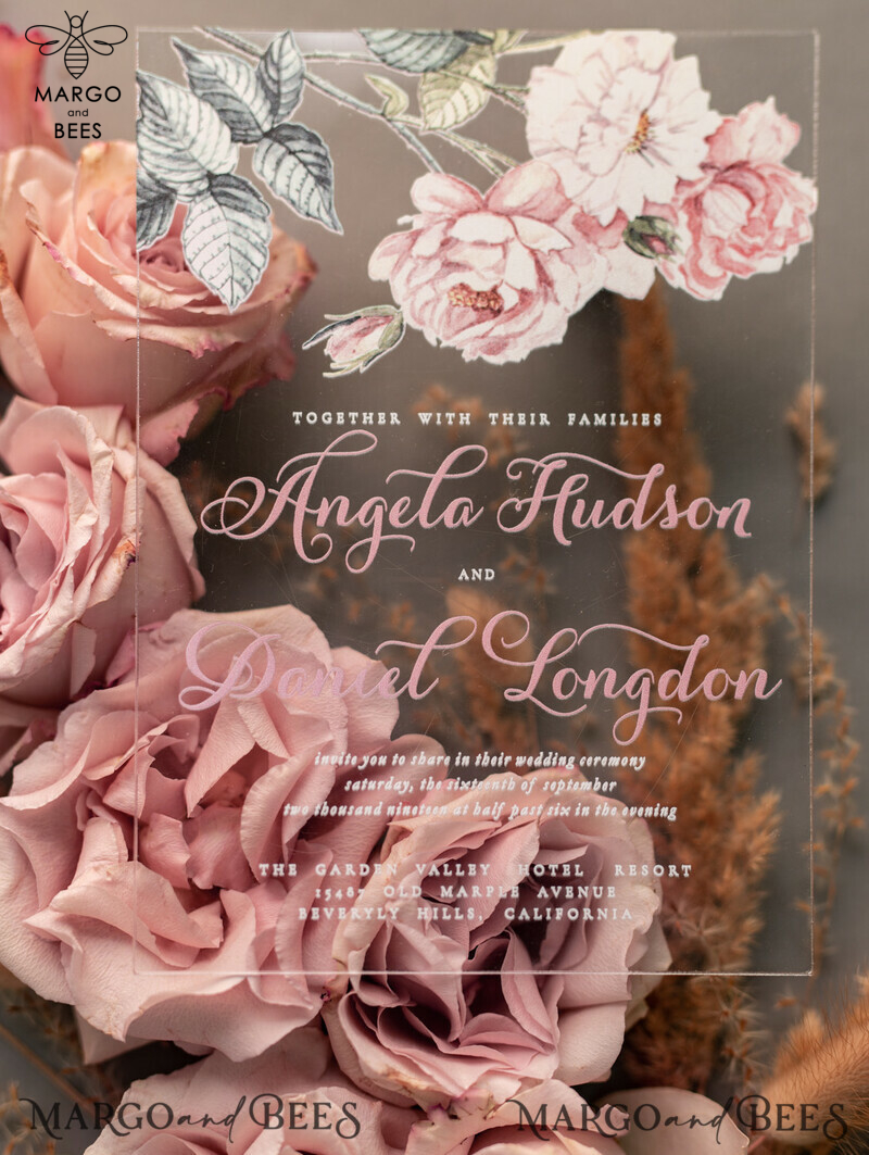 Luxury Floral Acrylic Plexi Wedding Invitations: Romantic Blush Pink Vintage Wedding Invitation Suite - Elegant and Affordable Wedding Cards-19