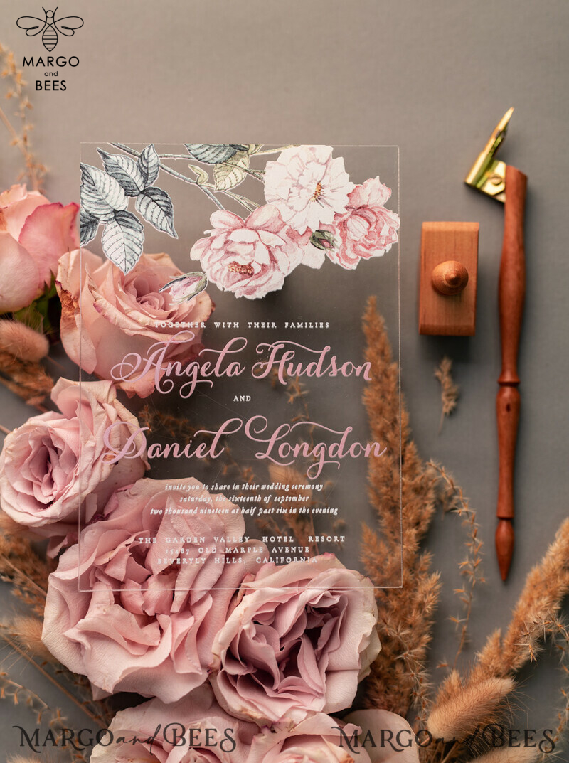 Luxury Floral Acrylic Plexi Wedding Invitations: Romantic Blush Pink Vintage Wedding Invitation Suite - Elegant and Affordable Wedding Cards-20