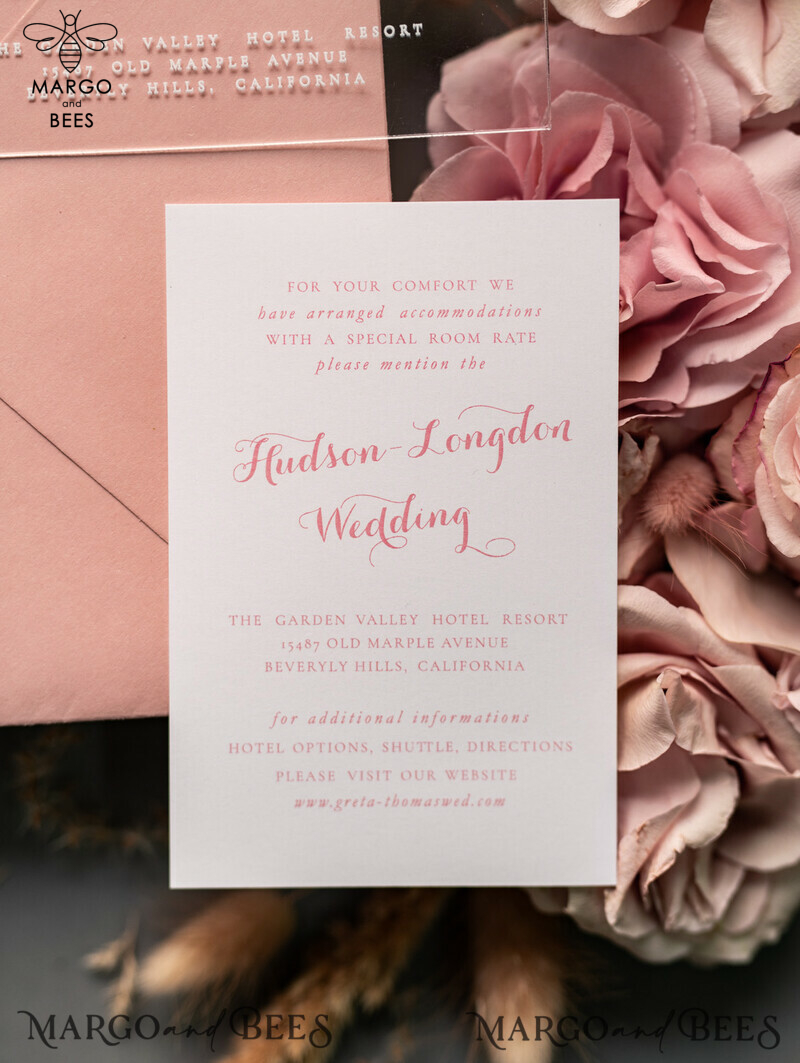 Luxurious Vintage Floral Acrylic Plexi Wedding Invitations: Elegant and Affordable Blush Pink Wedding Invitation Suite-4