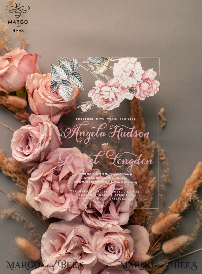 Luxury Floral Acrylic Plexi Wedding Invitations: Romantic Blush Pink Vintage Wedding Invitation Suite - Elegant and Affordable Wedding Cards-8