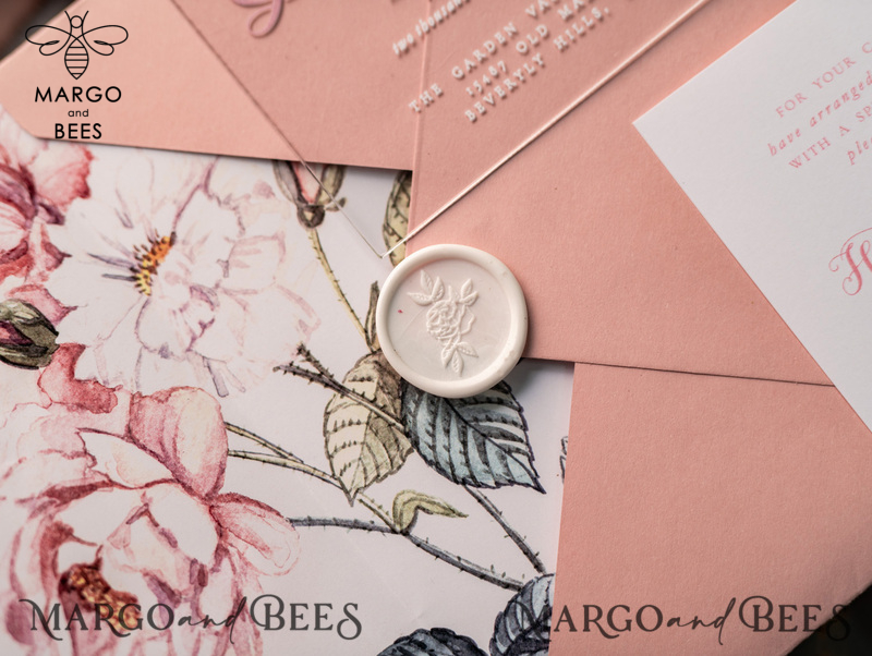 Stylish personalised wedding invitations blush romantic flowers-11