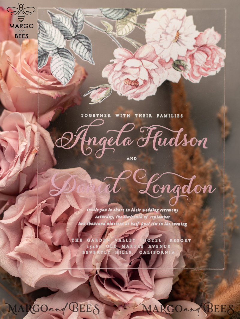 Stylish personalised wedding invitations blush romantic flowers-19