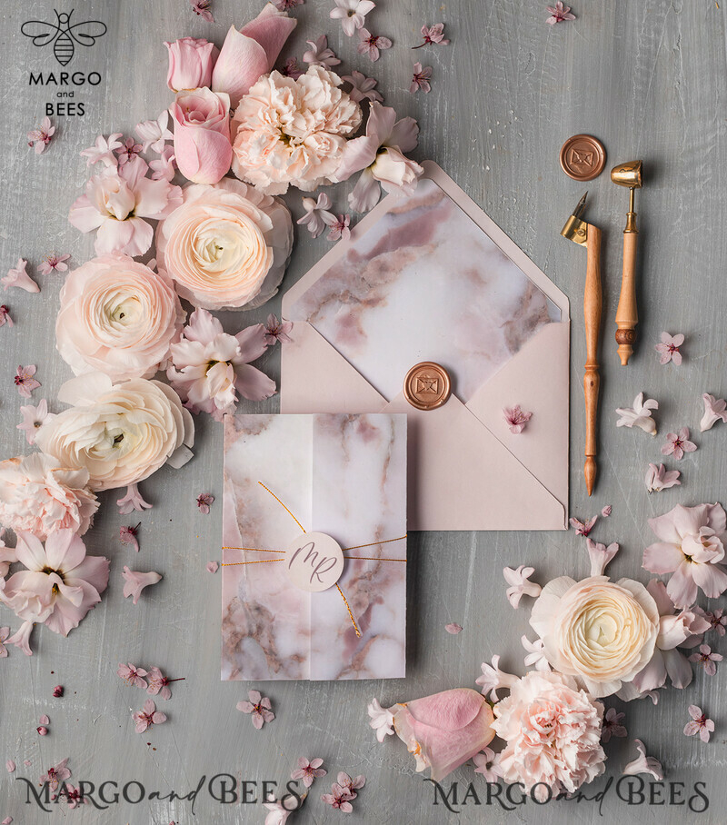 Pink marble wedding invitation Velum Marble wedding Invites Blush Pink wedding Cards-6
