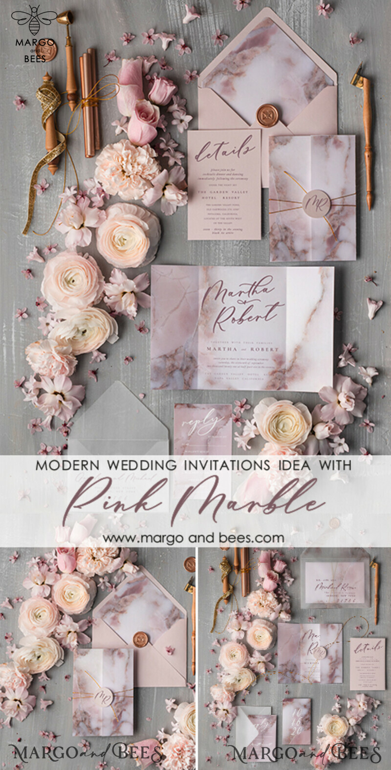 Romantic Blush Pink Wedding Invites with Elegant Marble Accents: Introducing our Minimalistic Booklet Wedding Cards, featuring a Luxury Golden Shine Wedding Invitation Suite!-7