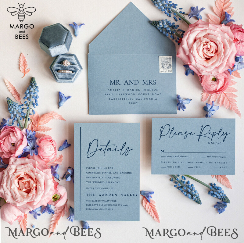 Luxury Blush Pink Velvet Wedding Invites with Acrylic: Modern and Elegant Dusty Blue Pink Wedding Invitations-5