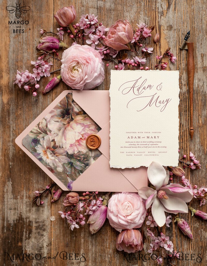 Bespoke wedding invitations, romantic elegant Wedding  invites, vintage Flowers blush pink  Wedding Cards-1