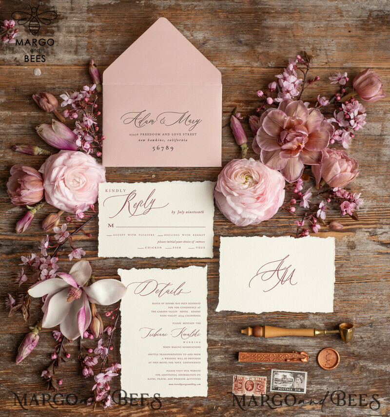 Bespoke wedding invitations, romantic elegant Wedding  invites, vintage Flowers blush pink  Wedding Cards-7