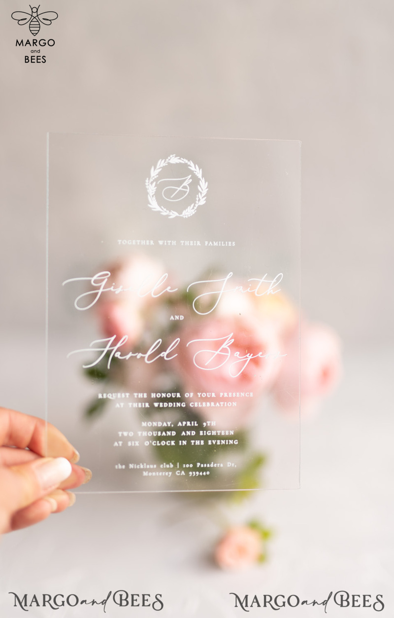 Transparent Wedding Stationery Floral Wreath  Acrylic Wedding Invitations Romantic Modern Cards Luxory Invites -1