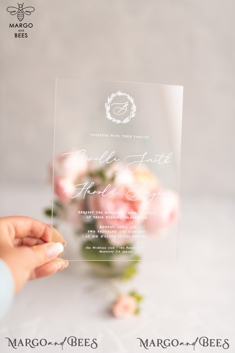 Transparent Wedding Stationery Floral Wreath  Acrylic Wedding Invitations Romantic Modern Cards Luxory Invites -0
