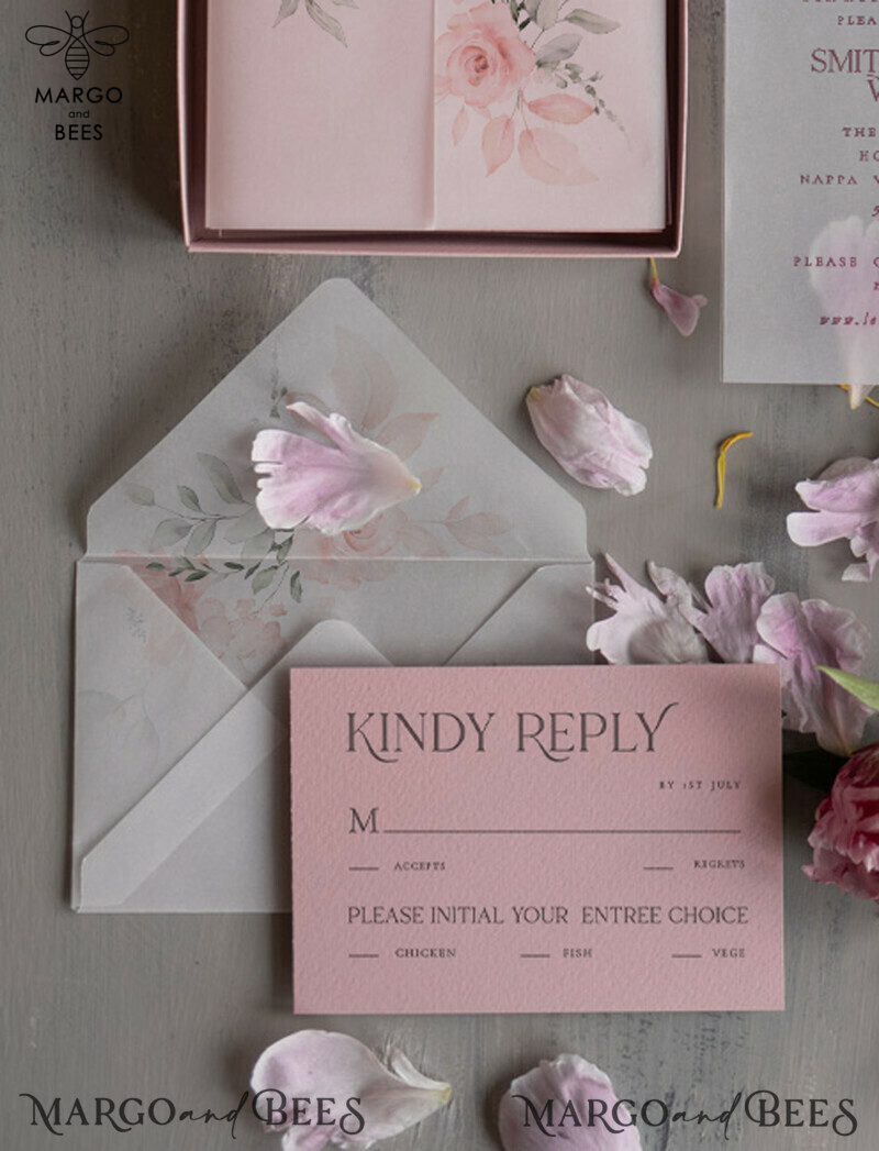Luxurious Acrylic Plexi Wedding Invitations: Captivating Blush Pink Floral Designs for an Elegant Spring Wedding Invitation Suite-3