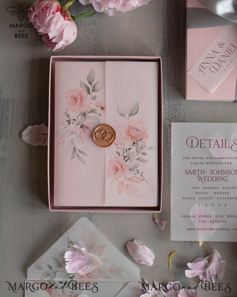 Luxurious Acrylic Plexi Wedding Invitations: Captivating Blush Pink Floral Designs for an Elegant Spring Wedding Invitation Suite-4